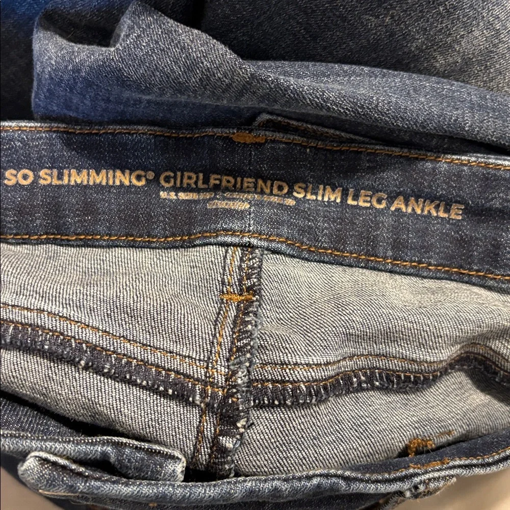 Chico’s So Slimming Girlfriend Slim Ankle Jeans with Pearl Cuff Accent 16P - Picture 10 of 11